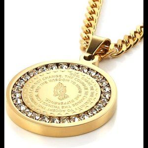 Bible Verse Necklace Christian Jewelry Gold Stainless Steel Praying Hands 22inch